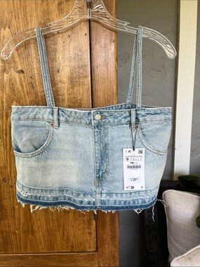 ZARA Light Wash Denim crop tank top with Straps small